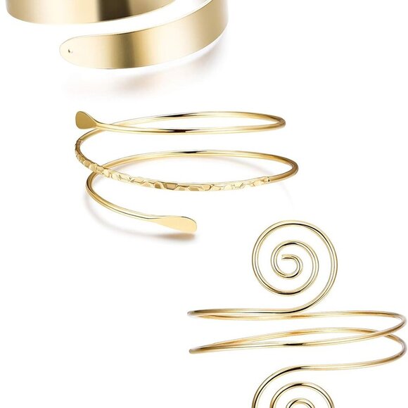 Jewelry - Gold Metal Arm Cuff Set for Women Adjustable Swirl Coil Jewelry